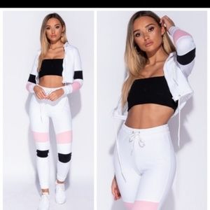 White Slim tracksuit color block detail